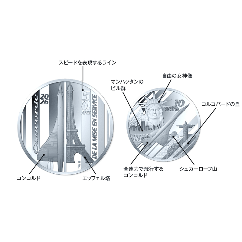 フランス 2026年 コンコルド商業飛行50周年 10ユーロ銀貨 プルーフ