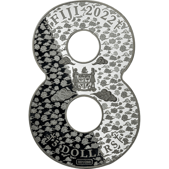フィジー 2022年 パンダコイン発行40周年 「ラッキー8」 5ドル8の字型銀貨 プルーフライク