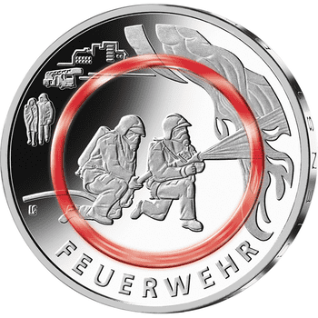 ドイツ 2023年 社会奉仕シリーズ 「消防士」 10ユーロ白銅貨ポリマーリング付 未使用