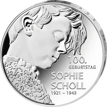 ドイツ 2021年 ゾフィー・ショル生誕100周年 20ユーロ銀貨 プルーフライク
