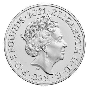 英国 2021年 鏡の国のアリス 5ポンド白銅貨 未使用