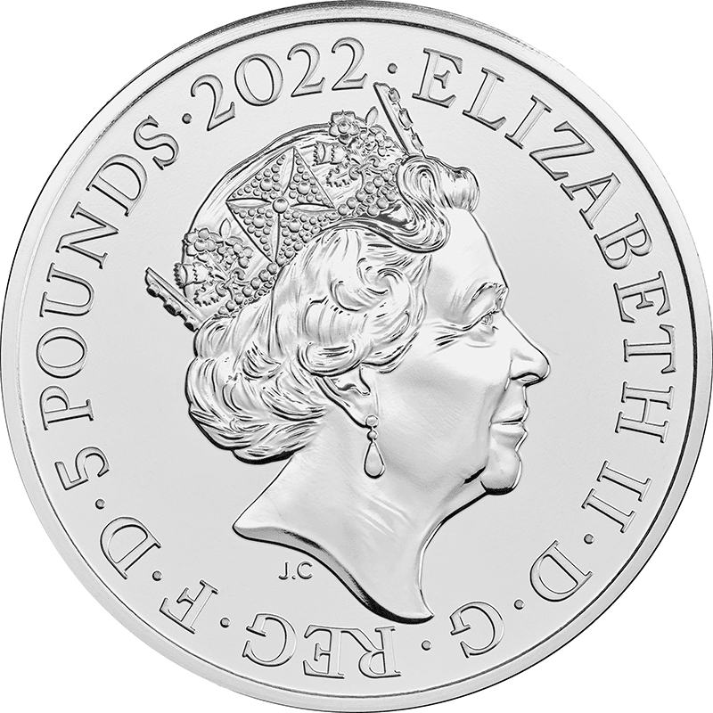 英国 2022年 女王エリザベス2世治世シリーズ 奉仕と支援 5ポンド白銅貨