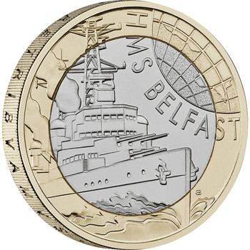 英国 2025年 HMSベルファスト 2ポンド複合貨 未使用