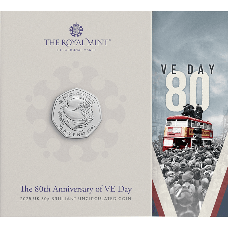 英国 2025年 ヨーロッパ戦勝記念日80周年 平和の鳩 50ペンス白銅貨 未