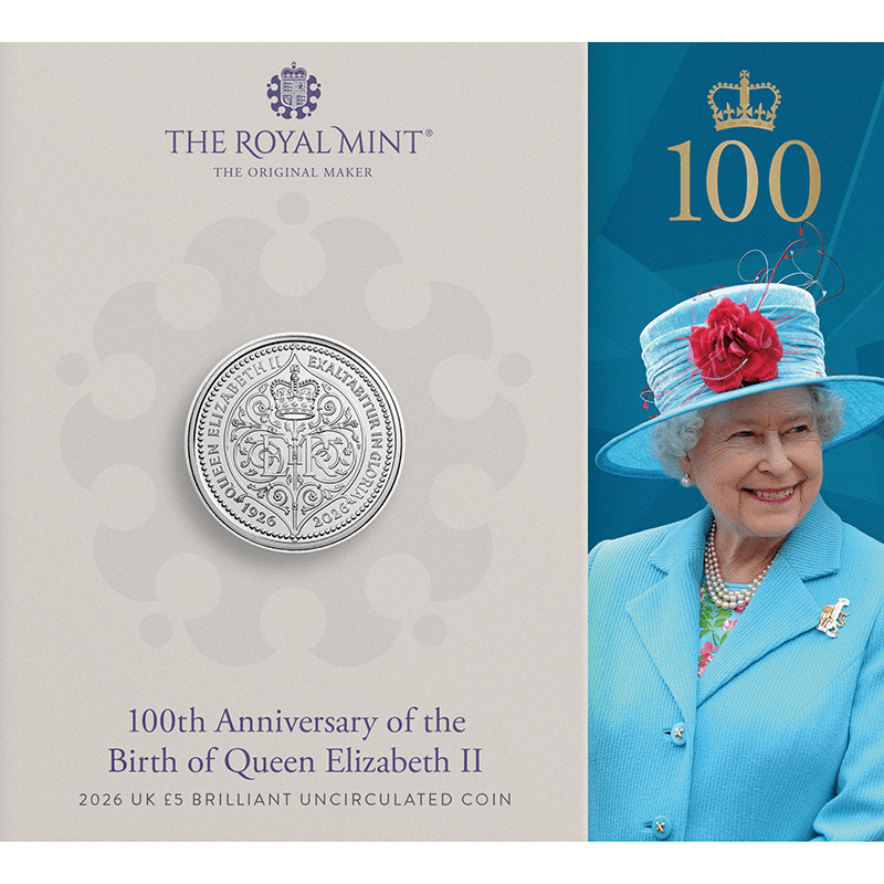 英国 2026年 エリザベス2世生誕100周年 5ポンド白銅貨 未使用