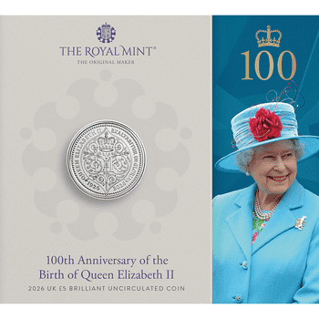英国 2026年 エリザベス2世生誕100周年 5ポンド白銅貨 未使用 