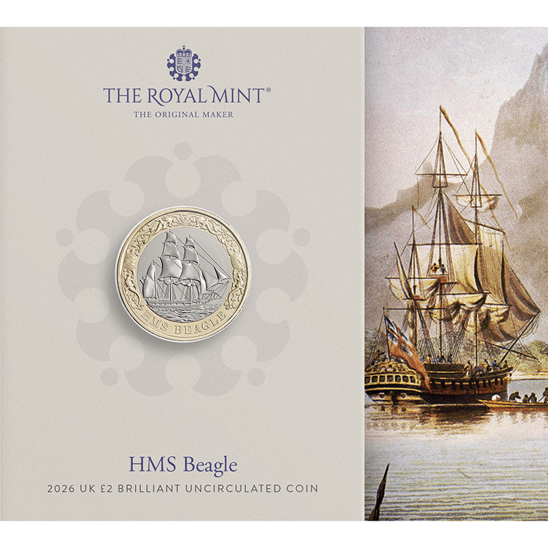 英国 2026年 HMSビーグル航海200周年 2ポンド複合貨 未使用