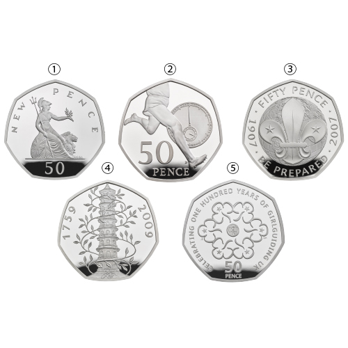 英国 2019年 50ペンス貨発行50周年 50ペンス白銅貨5種セット プルーフ