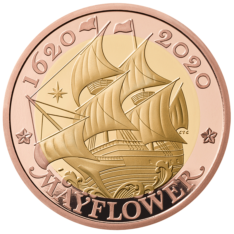 2020年エリザベス2世 メイフラワー号出航400周年 2ポンド2色金貨