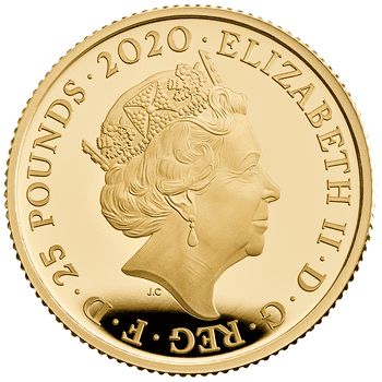 英国 2020年 伝説のミュージシャン デヴィッド・ボウイ 25ポンド金貨 1/4オンス プルーフ
