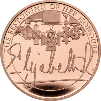 英国 2022年 女王エリザベス2世治世シリーズ 栄誉の授与 5ポンド金貨 プルーフ