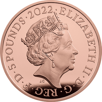 英国 2022年 女王エリザベス2世治世シリーズ 奉仕と支援 5ポンド金貨 プルーフ