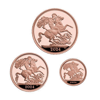 英国 2024年 ソブリン金貨コレクション 金貨3種セット(1/4、1/2、 1ソブリン) プルーフ