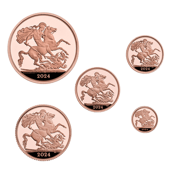 英国 2024年 ソブリン金貨コレクション 金貨5種セット(1/4、1/2、 1ソブリン、 2、 5ポンド) プルーフ