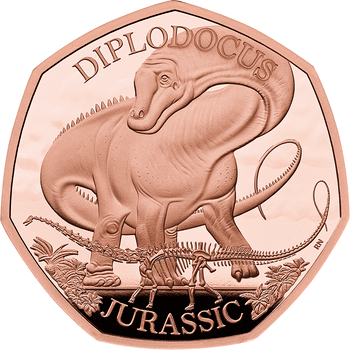 【供給元問合せ】英国 2024年 恐竜シリーズ 最終貨 ディプロドクス 50ペンス金貨 プルーフ