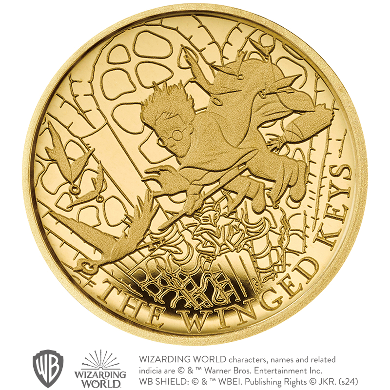 限定品！2024年 ハリー・ポッター 金貨 The Winged Keys 英国 2024年 ハリー・ポッター 空飛ぶ鍵 50ペンス金貨 1/40
