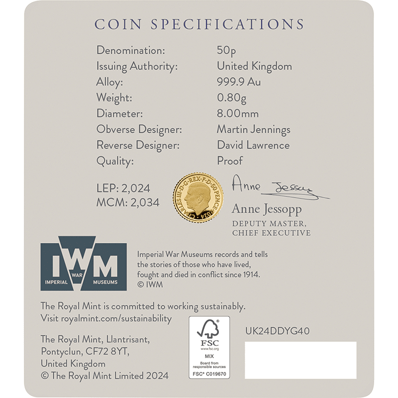 英国 2024年 ノルマンディー上陸作戦決行80周年 50ペンス金貨 1/40