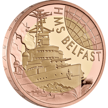 英国 2025年 HMSベルファスト 2ポンド2色金貨 プルーフ