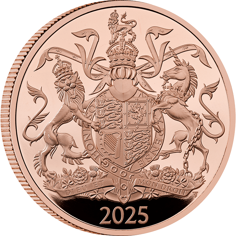 英国 2025年 国王チャールズ3世の紋章 5ポンド金貨 プルーフ