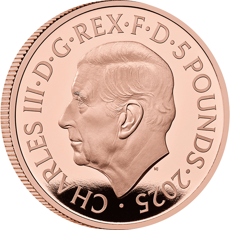 英国 2025年 国王チャールズ3世の紋章 5ポンド金貨 プルーフ