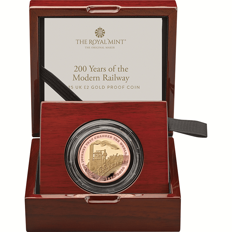 供給元問合わせ】英国 2025年 近代鉄道輸送200周年 2ポンド2色金貨