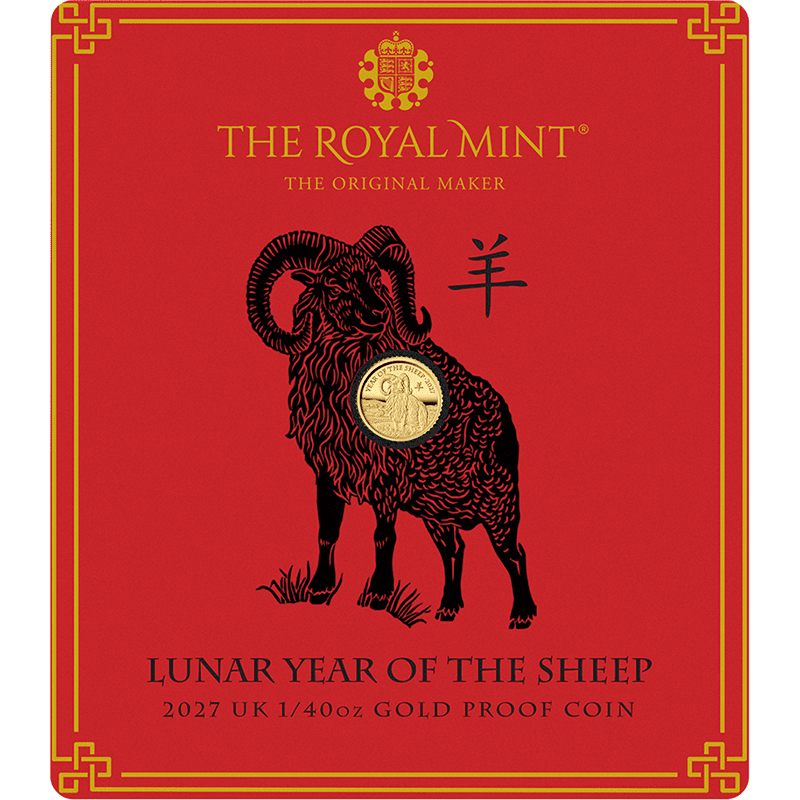 英国 2027年 未年羊図 50 ペンス金貨 1/40オンス プルーフ