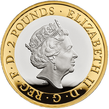 英国 2021年 サー・ウォルター・スコット生誕250周年 2ポンドピエフォー銀貨金メッキ付 プルーフ