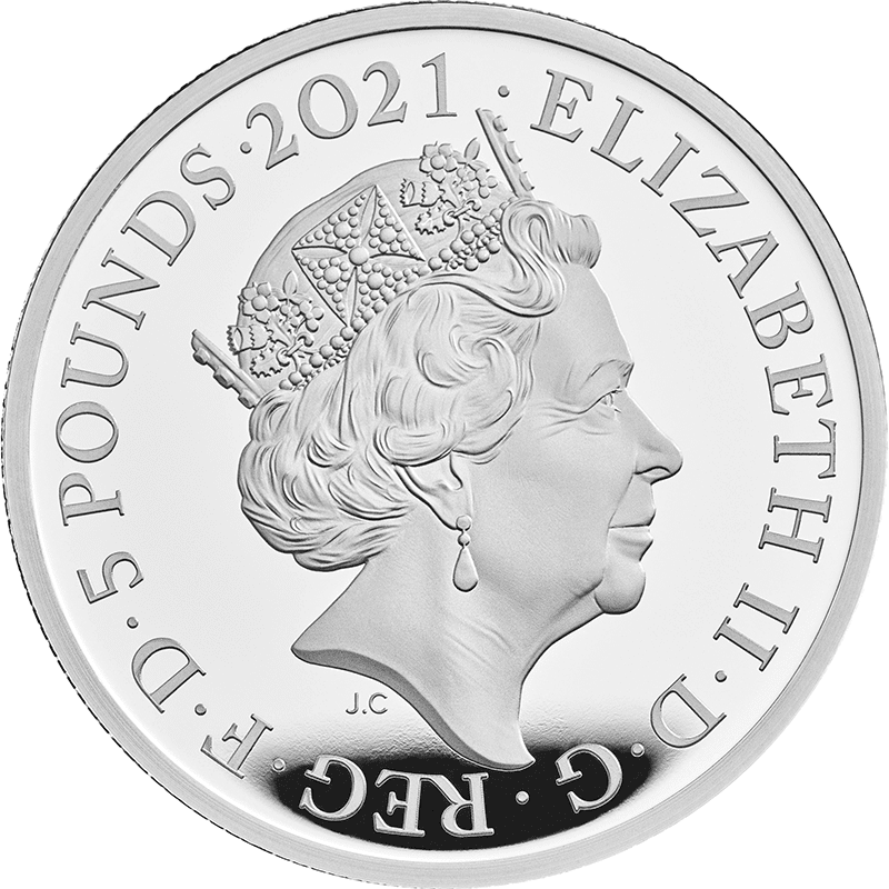 英国 21年 偉大な彫刻師 ウィリアム ワイオン作 ゴシック クラウン 四つの盾 5ポンド銀貨 2オンス プルーフ オンラインショップ 泰星コイン株式会社