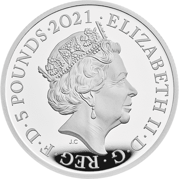 英国 2021年 偉大な彫刻師 ウィリアム・ワイオン作 ゴシック・クラウン ヴィクトリア女王肖像画 5ポンド銀貨 2オンス プルーフ