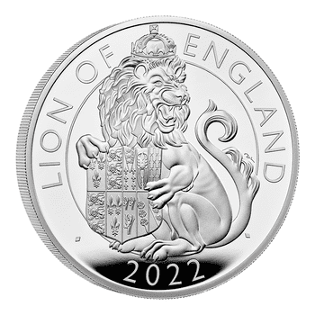 英国 2022年 テューダー家紋章の獣コレクション イングランドのライオン 10ポンド銀貨 5オンス プルーフ