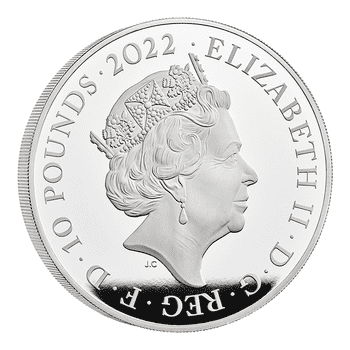 英国 2022年 テューダー家紋章の獣コレクション イングランドのライオン 10ポンド銀貨 5オンス プルーフ