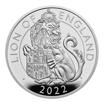 英国 2022年 テューダー家紋章の獣コレクション イングランドのライオン 2ポンド銀貨 1オンス プルーフ
