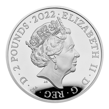 英国 2022年 テューダー家紋章の獣コレクション イングランドのライオン 2ポンド銀貨 1オンス プルーフ