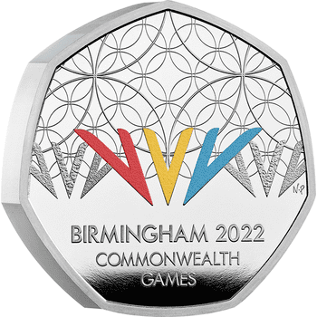 英国 2022年 コモンウェルスゲームズ バーミンガム大会 50ペンスピエフォーカラー銀貨 プルーフ