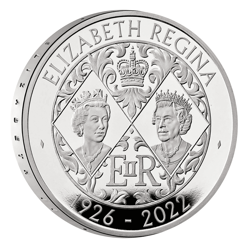 英国 2022年 女王エリザベス2世 5ポンドピエフォー銀貨 プルーフ