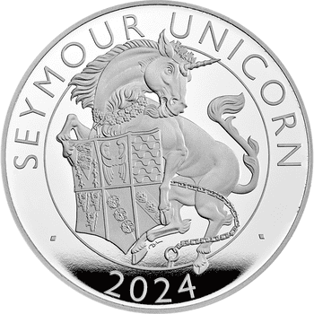 英国 2024年 テューダー家紋章の獣コレクション シーモアのユニコーン 10ポンド銀貨 5オンス プルーフ