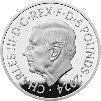 英国 2024年 偉大な彫刻師 ベネデット・ピストルッチ作 竜を退治する聖ジョージ 5ポンド銀貨 2オンス プルーフ