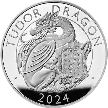 英国 2024年 テューダー家紋章の獣コレクション テューダーのドラゴン 10ポンド銀貨 10オンス プルーフ