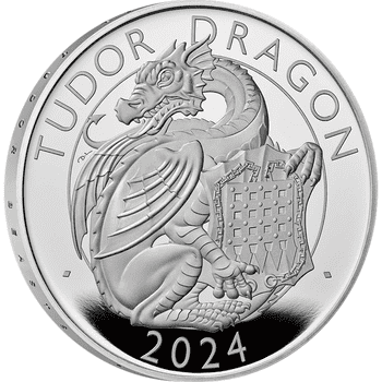 英国 2024年 テューダー家紋章の獣コレクション テューダーのドラゴン 10ポンド銀貨 5オンス プルーフ