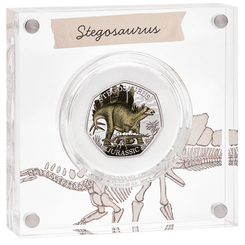 英国 2024年 恐竜シリーズ ステゴサウルス 50ペンスカラー銀貨 プルーフ