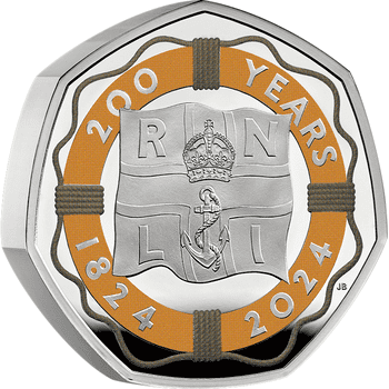 英国 2024年 英国王立救命艇協会設立200周年 50ペンスピエフォーカラー銀貨 プルーフ