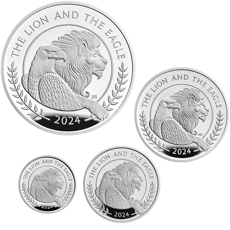 英国 2024年 コインの象徴 ライオンとイーグル 銀貨4種セット (20、50