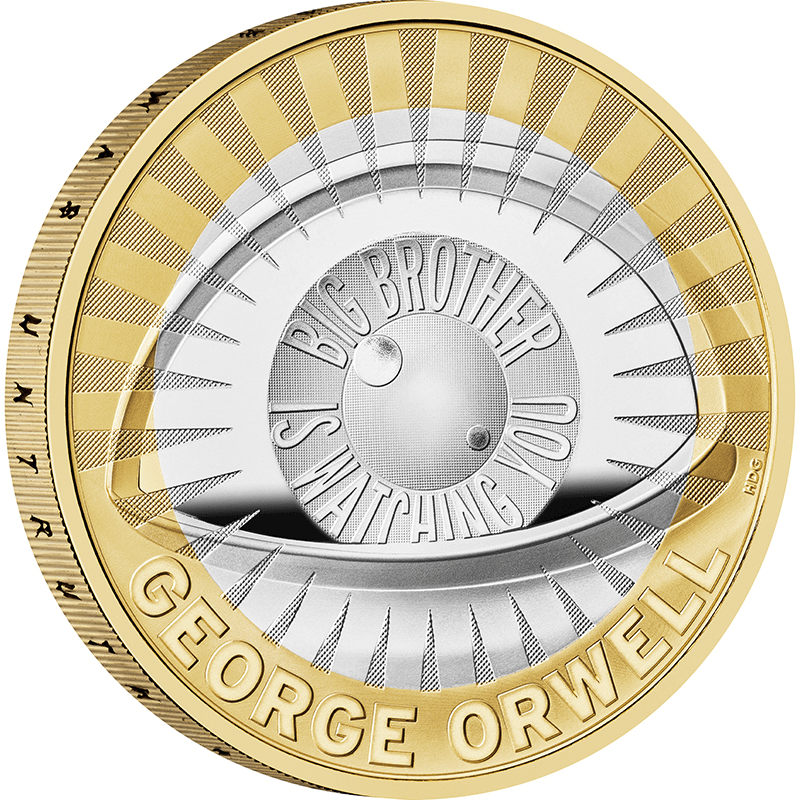 英国 2025年 ジョージ・オーウェル 2ポンド銀貨金メッキ付