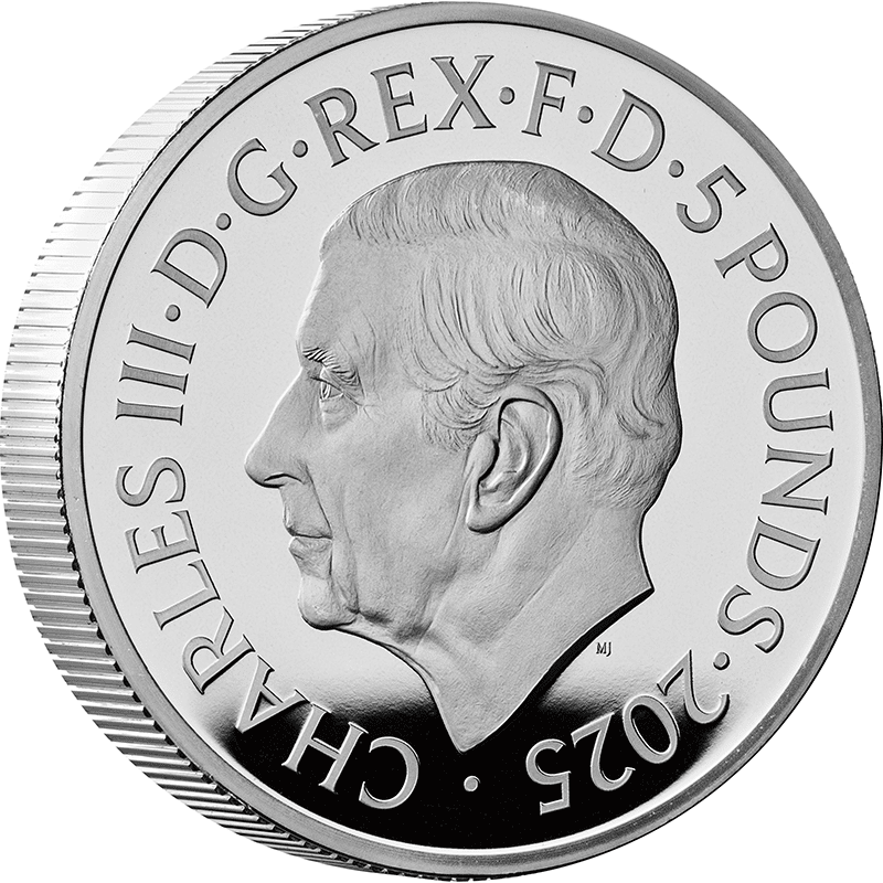 英国 2025年 国王チャールズ3世の紋章 5ポンドピエフォー銀貨 プルーフ