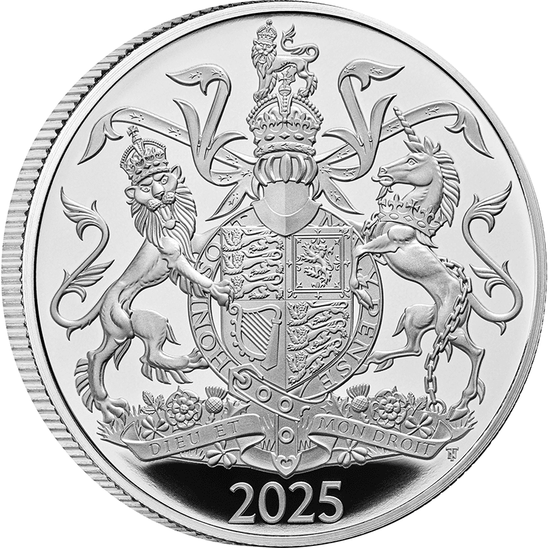 英国 2025年 国王チャールズ3世の紋章 5ポンド銀貨 プルーフ
