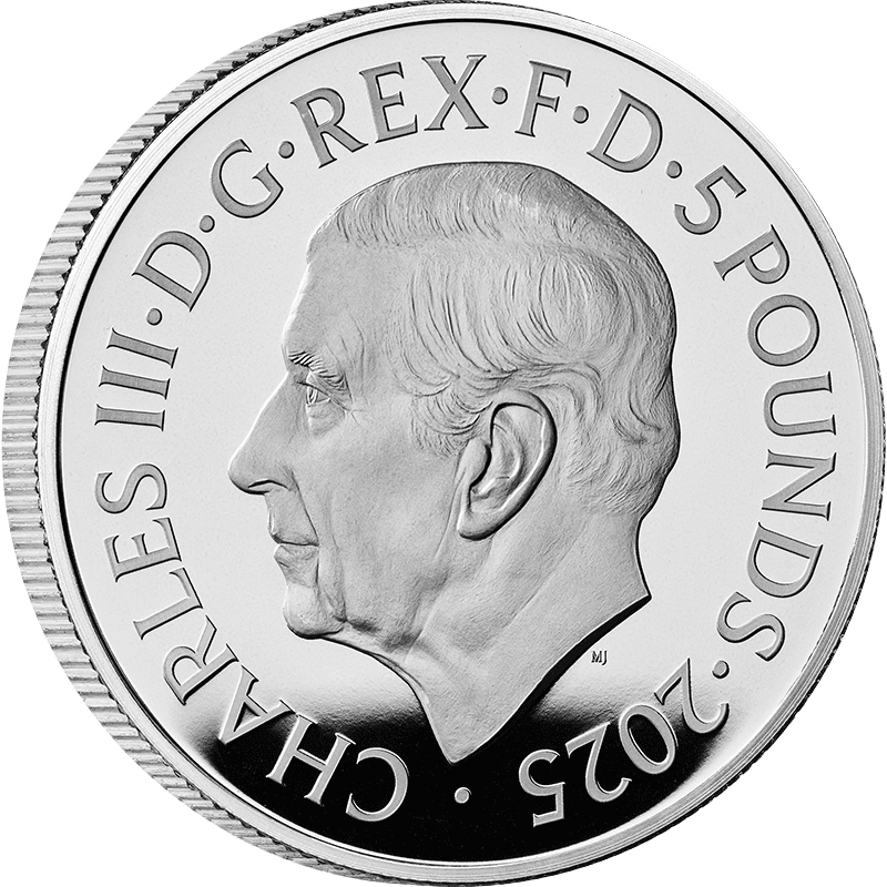 英国 2025年 国王チャールズ3世の紋章 5ポンド銀貨 プルーフ