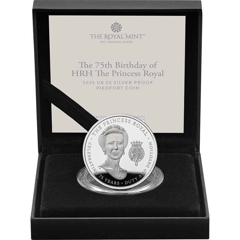 英国 2025年 アン王女生誕75周年 5ポンドピエフォー銀貨 プルーフ