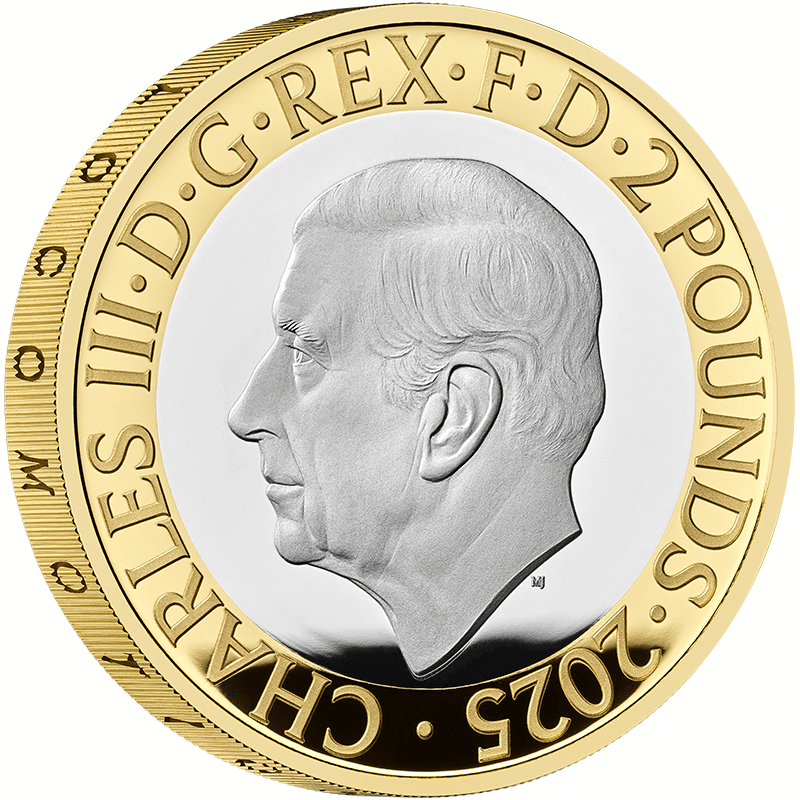 英国 2025年 近代鉄道輸送200周年 2ポンド銀貨金メッキ付 プルーフ