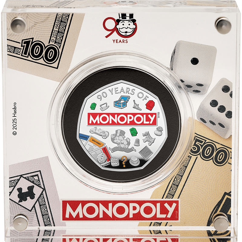 英国 2025年 モノポリー90周年 50ペンスカラー銀貨 プルーフ