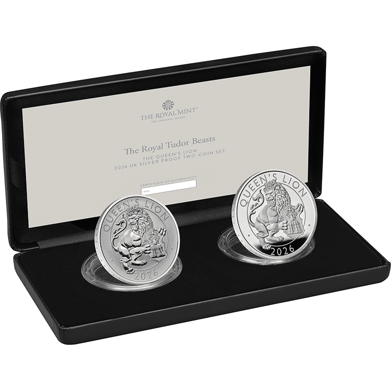 ロイヤルチューダー燃えるライオン2オンス純銀